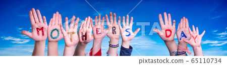 Children Hands Building Word Mothers Day, Blue Sky Children Hands Building Word Mothers Day, Blue Sky 65110734