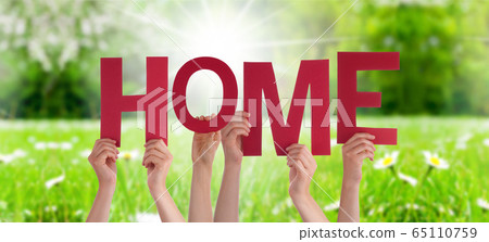 People Hands Holding Word Home, Grass Meadow People Hands Holding Word Home, Grass Meadow 65110759
