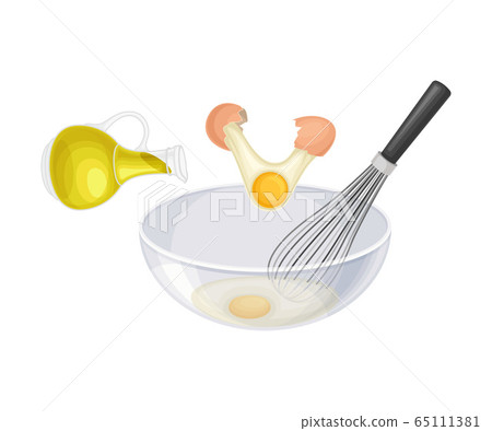 Bowl with Whisking Eggs and Oil for Cooking Pasta Carbonara Vector Illustration 65111381