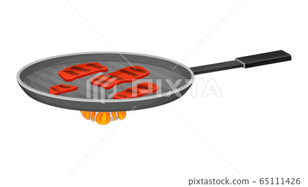 Meat Slices on Frying Pan as Ingredient for Bruschetta Preparation Vector Illustration Meat Slices on Frying Pan as Ingredient for Bruschetta Preparation Vector Illustration 65111426