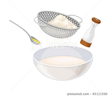 Adding and Mixing Ingredients in Bowl for Cooking Bread Vector Illustration Adding and Mixing Ingredients in Bowl for Cooking Bread Vector Illustration 65111500