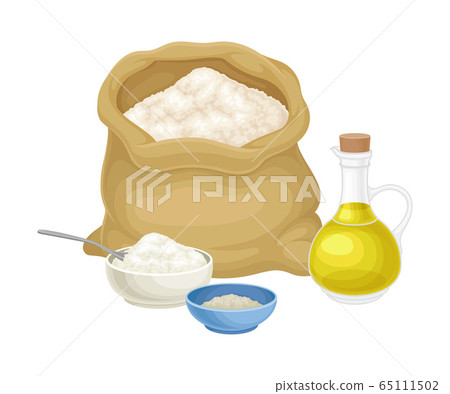 Ingredients for Cooking Bread with Flour Sack and Salt Vector Illustration 65111502