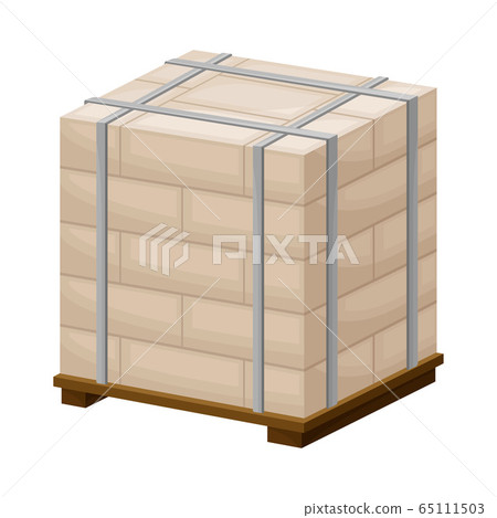 Stack of Bricks Corded with Ropes Rested on Pallet for Transportation on Site Vector Illustration 65111503