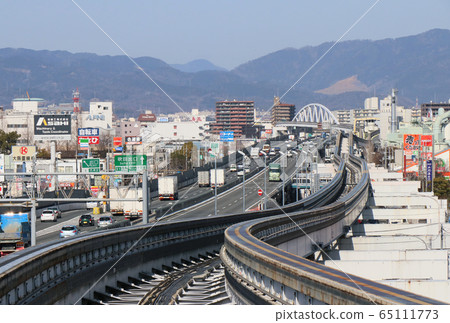 Settsu City Highway and landscape with monorail 65111773