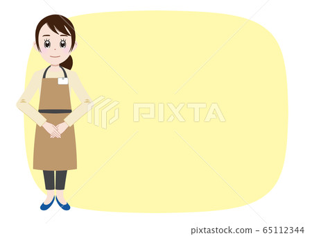 我會告訴你一個圍裙的餐廳服務員/帶背景框架 65112344