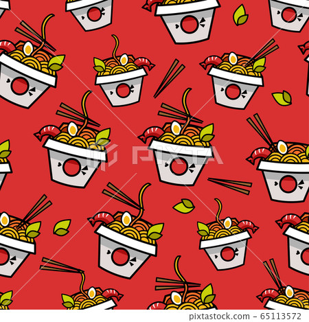 Noodles pattern. Asian food, ornament on red background. Noodles pattern. Asian food, ornament on red background. 65113572
