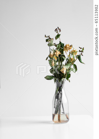 Bouquet of wilted flowers on a white background 65113982