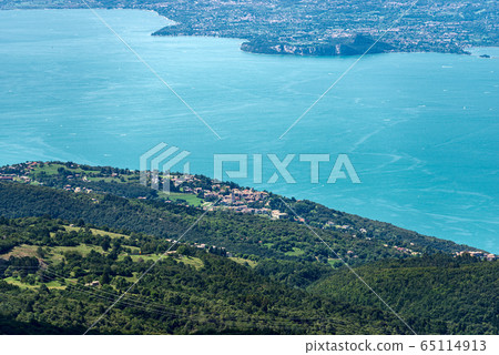 Aerial view of the Lake Garda from the Monte Baldo - Italian Alps Aerial view of the Lake Garda from the Monte Baldo - Italian Alps 65114913