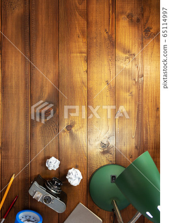 retro concept and lamp at wooden table background 65114997