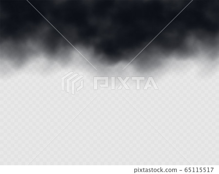 Black smoke cloud, stormy weather. Air pollution concept. Black cloudiness or smog. Realistic thick dark cloud effect. 65115517
