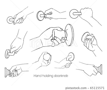 Illustration set of hands grabbing the doorknob Illustration set of hands grabbing the doorknob 65115571