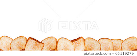 Toasted bread bottom border. Isolated on white. 65119279