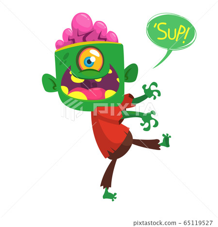 Cartoon funny green zombie. Halloween vector illustration 65119527