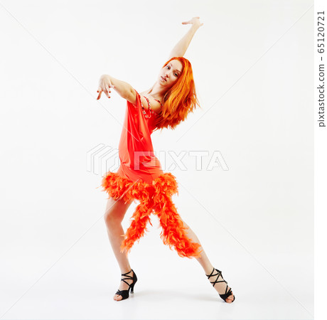 Woman modern dancer wearing red dress Woman modern dancer wearing red dress 65120721