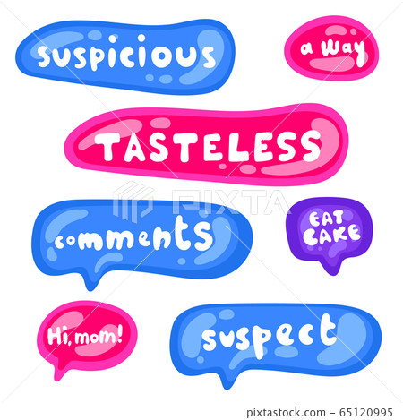 Set of stickers on different shapes. Collection of vector multicolored glossy stickers on white background. Teens millenials culture. Cool expression, slang, comics, gaming style, web, speech bubbles Set of stickers on different shapes. Collection of vector multicolored glossy stickers on white background. Teens millenials culture. Cool expression, slang, comics, gaming style, web, speech bubbles 65120995
