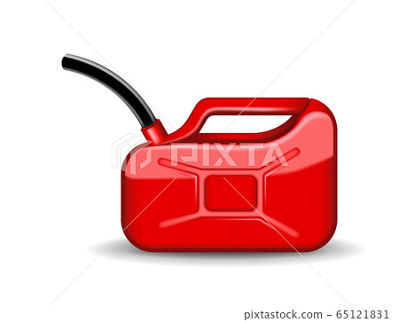 Red canister of engine oil or petroleum isolated on white. Container with fuel vector illustration in realistic style. Power and energy 65121831