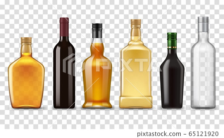 Realistic whiskey, vodka, rum and wine bottles Realistic whiskey, vodka, rum and wine bottles 65121920
