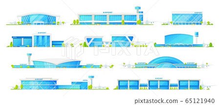 Airport buildings vector icons, modern terminals 65121940