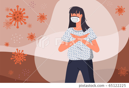 Woman in face medical mask protected from flying virus with protection shell, world epidemy concept Woman in face medical mask protected from flying virus with protection shell, world epidemy concept 65122225