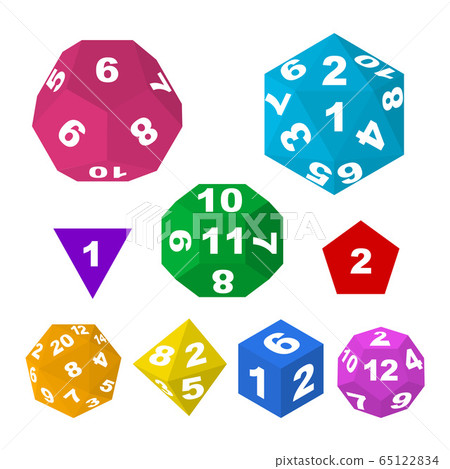 Color Polyhedron Dice with Numbers. Vector 65122834