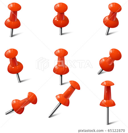 Set of realistic push pins in red color. Thumbtacks Set of realistic push pins in red color. Thumbtacks 65122870