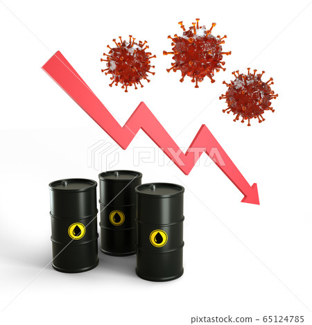 3D illustration concept of falling oil prices in the coronavirus pandemic. Arrow diagram. 65124785