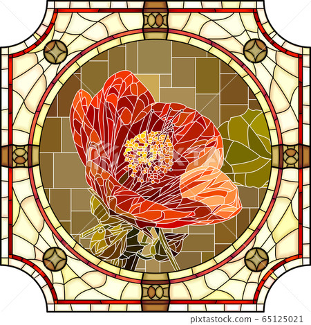Vector mosaic illustration of blooming red abutilon. 65125021