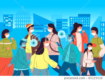Infected virus people in mask spread bacterias in the crowd of people, break rules of self-isolation Infected virus people in mask spread bacterias in the crowd of people, break rules of self-isolation 65125510