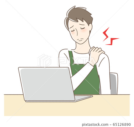 A man with a stiff shoulder in front of his personal computer A man with a stiff shoulder in front of his personal computer 65126890