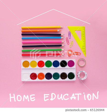 Stationery on a pink background, stationery in the Stationery on a pink background, stationery in the 65126944