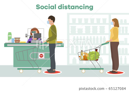 Social distancing People Supermarket Coronavirus Social distancing People Supermarket Coronavirus 65127084