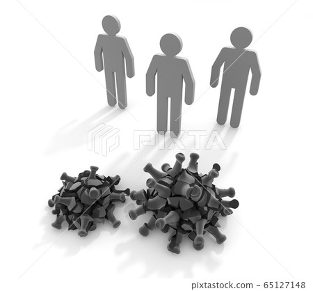 Win the virus. Kill the illness. Three people. 3D rendering 65127148