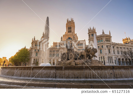 Madrid Spain, sunrise city skyline at Cibeles Fountain Town Square 65127316