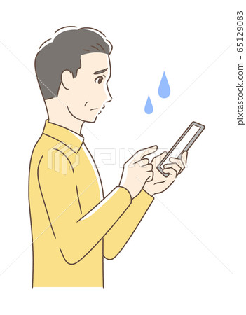 操作智能手機的焦慮男子的側面 操作智能手機的焦慮男子的側面 65129083