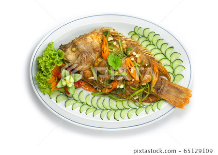 Fried Fish Stir Fried Celery Asian Food Style Fried Fish Stir Fried Celery Asian Food Style 65129109