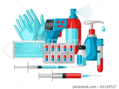 Illustration with medical equipment and protection. 65129727