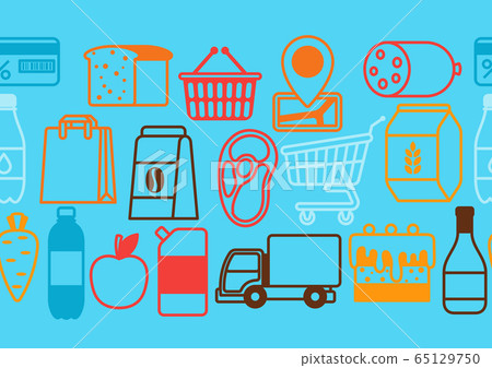Supermarket seamless pattern with food icons. 65129750