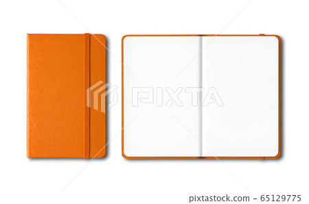 Orange closed and open notebooks isolated on white 65129775