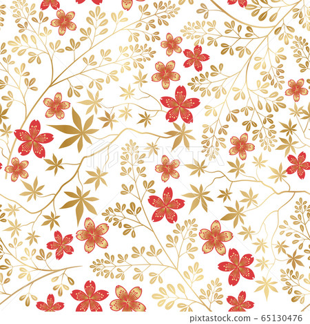 Floral pattern. Flower seamless background. Wallpaper with flowers in far eastern oriental style. 65130476