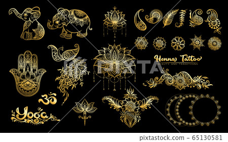 Set of elements for design in mehendi. - Stock Illustration [65130581 ...