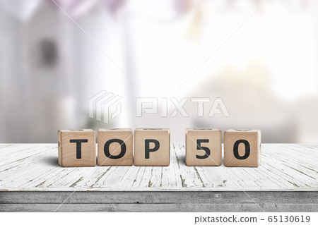 Top 50 sign made of wooden cubes Top 50 sign made of wooden cubes 65130619