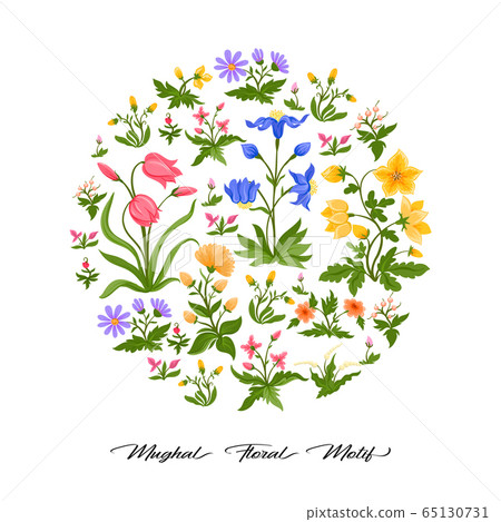 Tradition mughal motif, fantasy flowers in retro, vintage style. 65130731