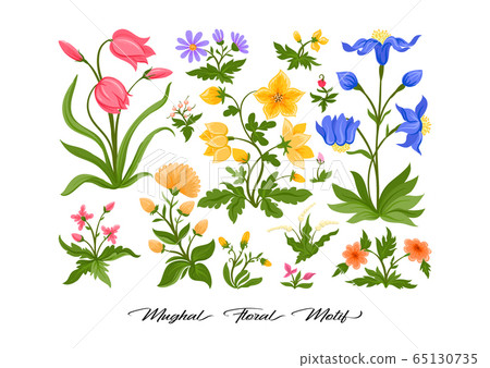 Tradition mughal motif, fantasy flowers in retro, vintage style. Tradition mughal motif, fantasy flowers in retro, vintage style. 65130735