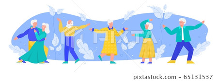 Old people dancing together - elderly dancer group and senior couple 65131537