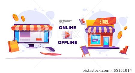 Vector banner of online to offline system 65131914