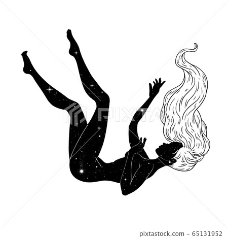 Beautiful woman hugging full moon, magic theme, Beautiful woman hugging full moon, magic theme, 65131952