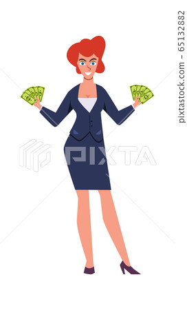 Rich woman. Success character with luxury suit vector money and wealth concept Rich woman. Success character with luxury suit vector money and wealth concept 65132882