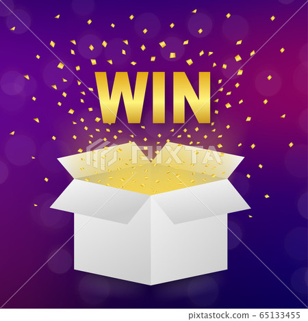 White win box on light background. Winner poster. Surprise present. Vector stock illustration. White win box on light background. Winner poster. Surprise present. Vector stock illustration. 65133455