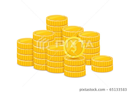 Golden dollar piles, metal coins realistic illustration Golden dollar piles, metal coins realistic illustration 65133583