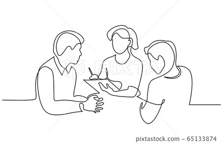 Employees discuss about work ideas one line drawing 65133874